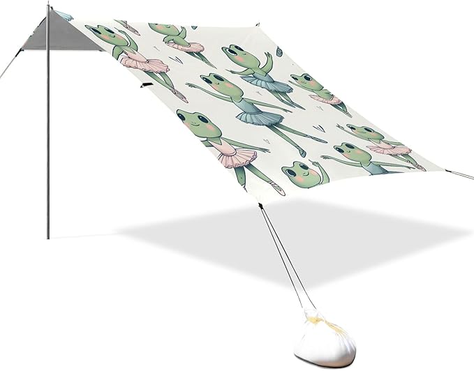 Ballerina Frogs Seamless Pattern Camping Sun Shelter Beach Tent Portable Beach Sun Shade Outdoor Canopy for Camping Trips Fishing Picnic