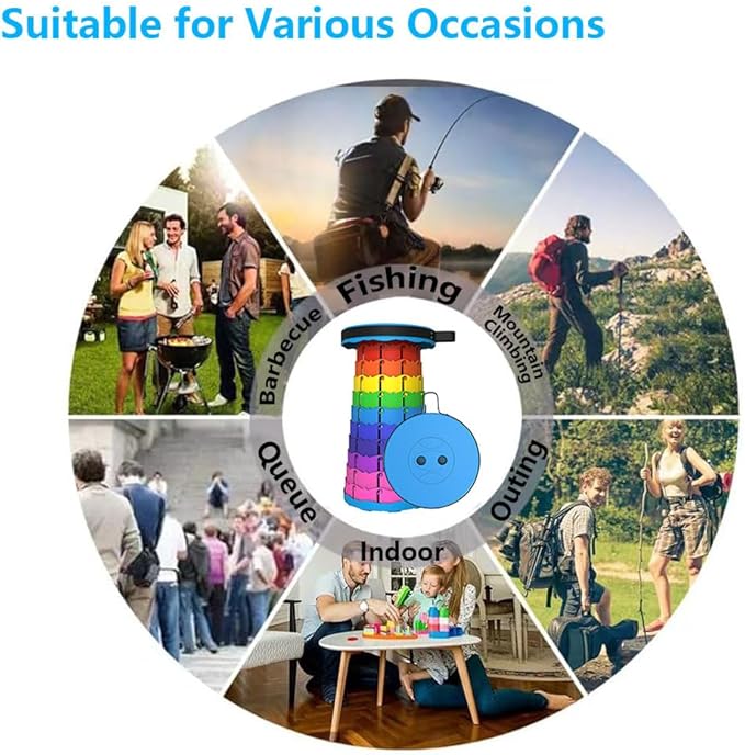 WESAPPINC Upgraded Collapsible Stool Lightweight &amp SturdyMax 400lbs Portable Retractable Telescoping Stool Foldable Camping Stool for Adults Outdoor Hiking Garden BBQ Fishing (Rainbow)