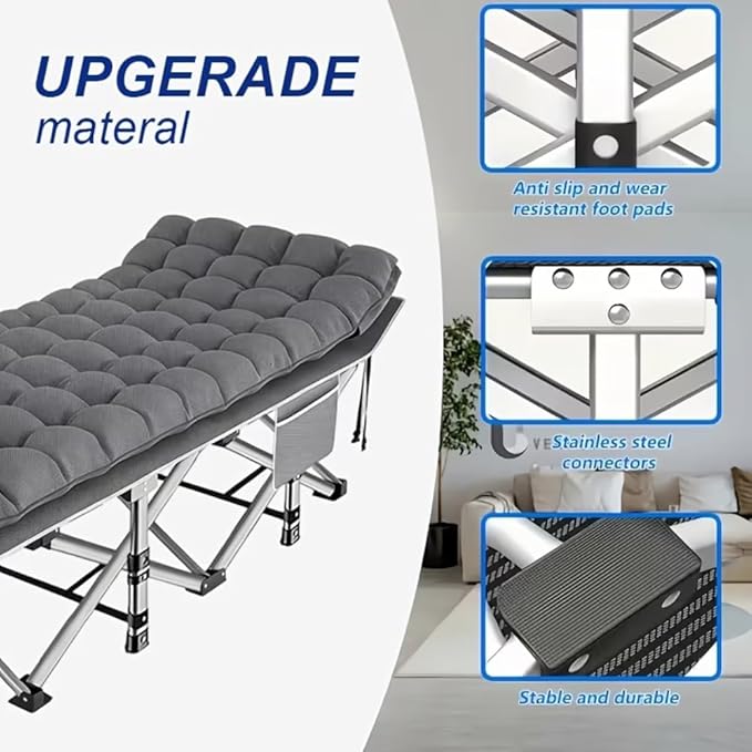 Camping bed with a load capacity of 560/660/760 lbs with a mattress and a storage bag. It is a foldable and easy-to-store guest bed A version without a mattress is also available (Grey 560lbs)