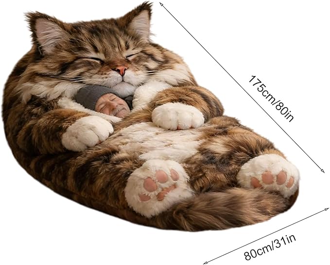 Cat Sleeping Bag for Human | Fluff-y Cat Sleeping Bag for Adults | Adorable Cats Envelope SleepingBags | Washable Warm Blanket for Camping Travel Sleepovers Home Lounging