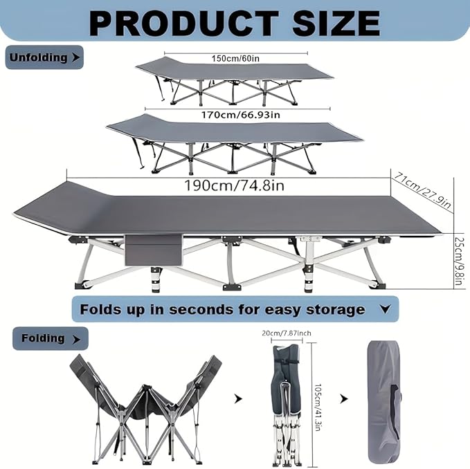DEYUI Portable Adult Sleeping Bed Frame with Mattress | 755/655/55/455/355 lbs Weight Capacity Foldable Guest/Camping Bed Ideal for Teenagers and Adults (555lbs Black Set with Mattress)
