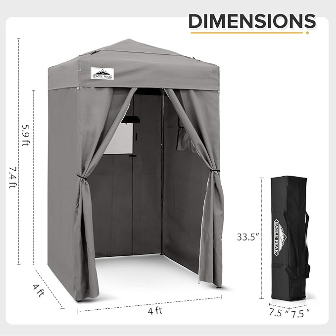 EAGLE PEAK Flex Ultra Compact 4x4 Pop-up Canopy Tent with Vented Top Sun Shelter Fast Set Up Changing Room Portable Privacy Canopy for Camping Photoshoots and More (Gray)
