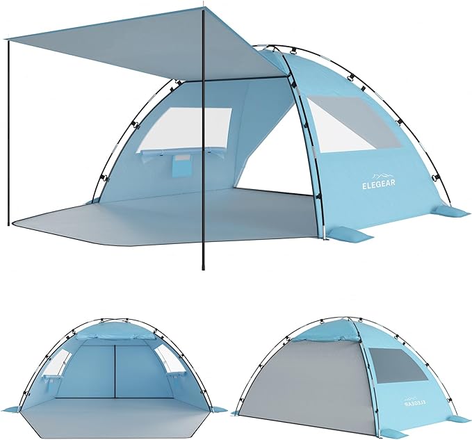 Elegear CumbreX™ Beach Tent Sun Shelter with Canopy 6-8 Person Beach Tent Easy Setup UPF 50+ UV Protection Portable Lightweight Double Silver Coating Cabana Sun Shade Shelter - Sky Blue