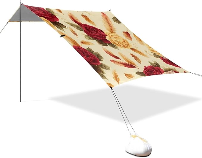 Beach Tent Sun Shelter Rose Feather Lightweight &amp Easy Setup Beach Shade Canopy for Camping Fishing