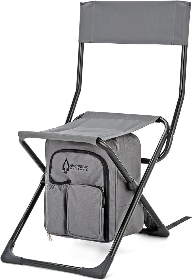 Arrowhead Outdoor Multi-Function 3-in-1 Compact Camp Chair: Backpack Stool &amp Insulated Cooler w/Bottle Holder &amp Storage Bag External Pockets Backrest Fishing Hiking Heavy-Duty USA-Base