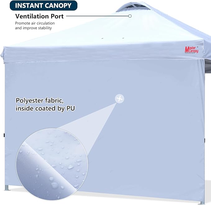 MASTERCANOPY Durable Pop-up Canopy Tent with 1 Sidewall (6.6'x6.6'White)