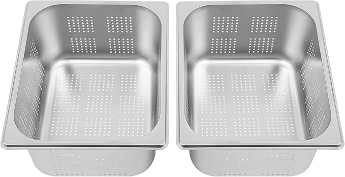 2-Pack Stainless Steel Hotel Pans 1/2 Size 6 Deep Anti-Jam Perforated Steam Table Pan Washing Up Bowl Set Food Grade Dishpan for Drain Water Wash Fruits/Vegetables