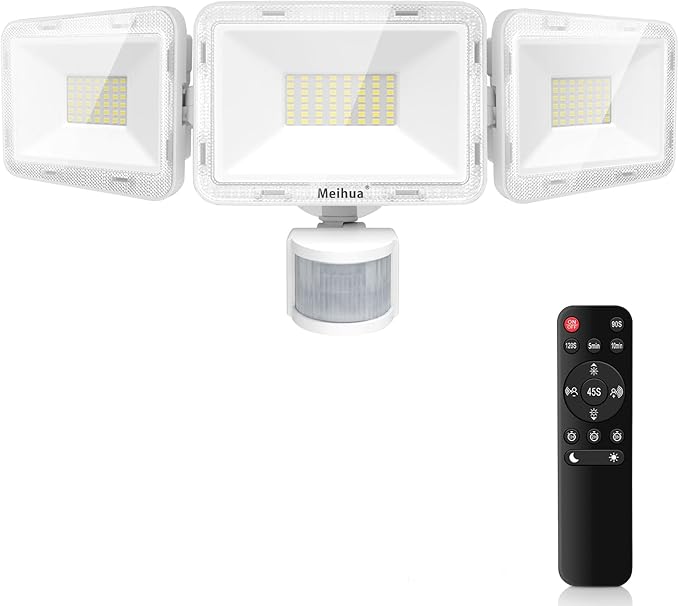 MEIHUA 70W Motion Sensor Outdoor Lights 6800LM LED Security Lights Motion Sensor Light Outdoor 6500K Daylight Dusk to Dawn 3 Adjustable Heads Flood Lights IP66 Waterproof for Outside Garage