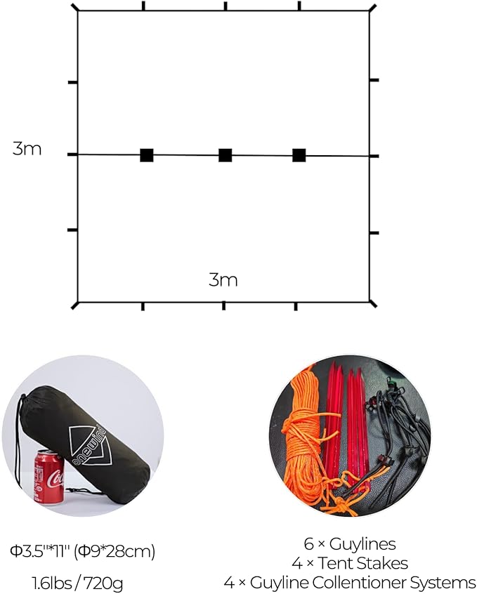 onewind 10×10 ft Camping Tarp Waterproof Silnylon Emergency Shelter Survival Tent Tarp Hammock Rainfly for Ultralight Camping Backpacking Buschcraft OD Green