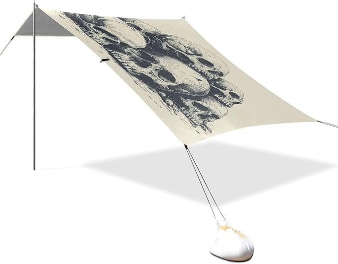 ALAZA Skull Head Vintage Beach Tent Sun Shelter UPF50+ Protection Beach Shade Canopy w/ 4 Sandbags for Outdoor Camping Fishing Backyard Fun Picnic 10x9 ft