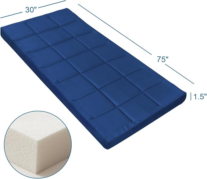 Cot Mattress Topper (Improved Thickness) Foam Quilted Pads for Camping Soft Comfortable Sleeping Cot Mattress Pad Only Camping Pad 75x30 for Camp Cot/Rv Bunk/Narrow Twin Beds Navy