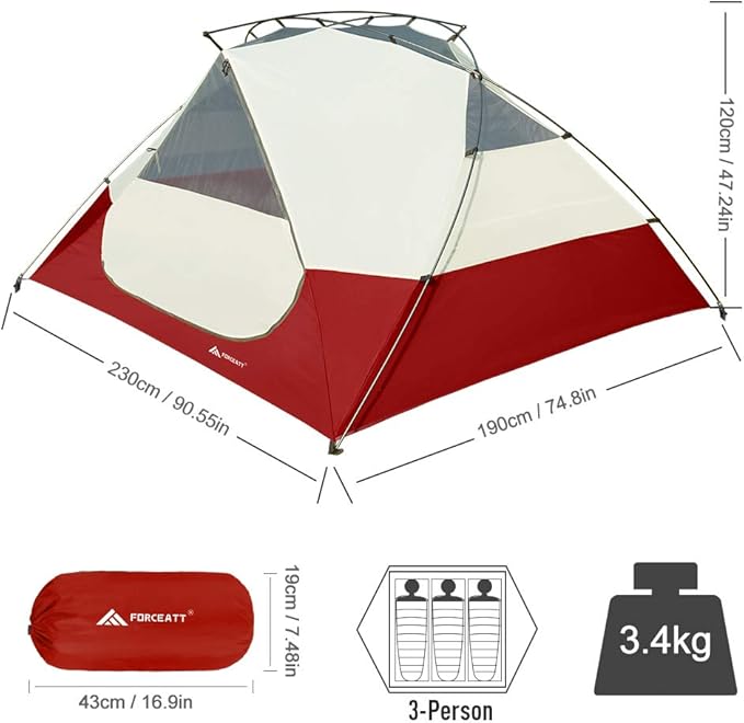 Forceatt Camping Tent for 3 Persons Backpacking Tent Waterproof &amp Windproof Easy Set up 丨 Instant Tent with Rain Fly for Camping Hiking Family Trips