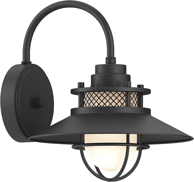 Outdoor Gooseneck Barn Light Fixture with Cage - Exterior Wall Sconce Farmhouse Gooseneck Light Outdoor Porch Sconce for Garage Coastal Lantern for Outside