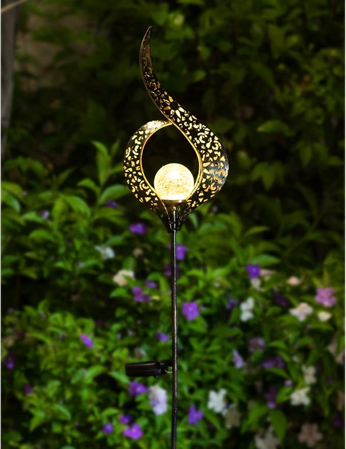 Outdoor Garden Gifts Solar Lights Stake Waterproof Mothers Day Gifts Mom Crackle Glass Metal Flower LED Yard Art Ornaments Lights for Pathway Lawn or Courtyard Birthday Gifts Women (Bronze)