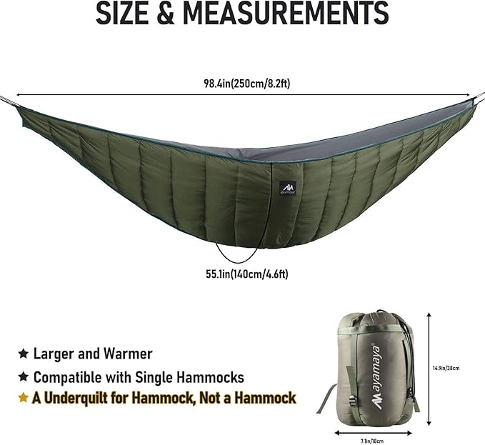 AYAMAYA Single &amp Double Hammock Underquilt Full Length Big Size Under Quilts for Hammocks Camping Backpacking Essential Winter Cold Weather Warm UQ Blanket Bottom Insulation