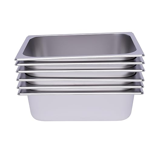 6 Pack 1/2 Size Steam Table Pans Restaurant Steam Plates 4 Deep Steam Table Plate Stainless Steel Food Pan Commercial Food Storage Containers for Hotel Cafeteria Party 12.99 L x 10.24 W