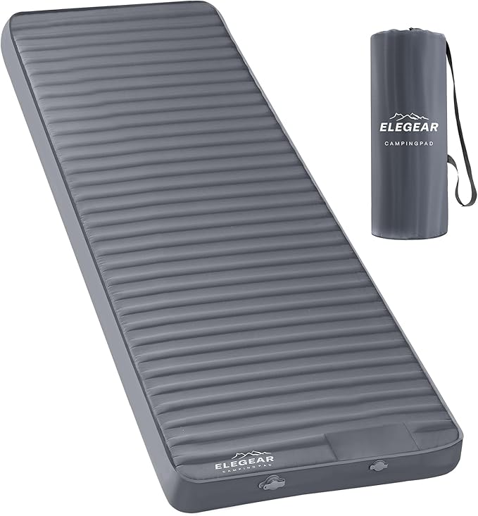 Elegear CumbreX™ Air &amp Foam Camping Sleeping Pad HexaFoam Camping Mattress Pad with Built-in Foot Pump Memory Foam Camp Pad 4-Season R-Value 9.5 Camp Sleeping Mat for Travel/Car/Tent Gray