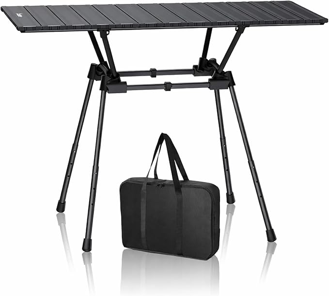 Anbte 3ft Roll Up Camping Table Max 27.5 4 Adjustable Heights Aluminum Camping Table Foldable Waterproof with Carrying Bag Lightweight for Garden Picnic Outdoor Travel Beach 35” X 16” Black