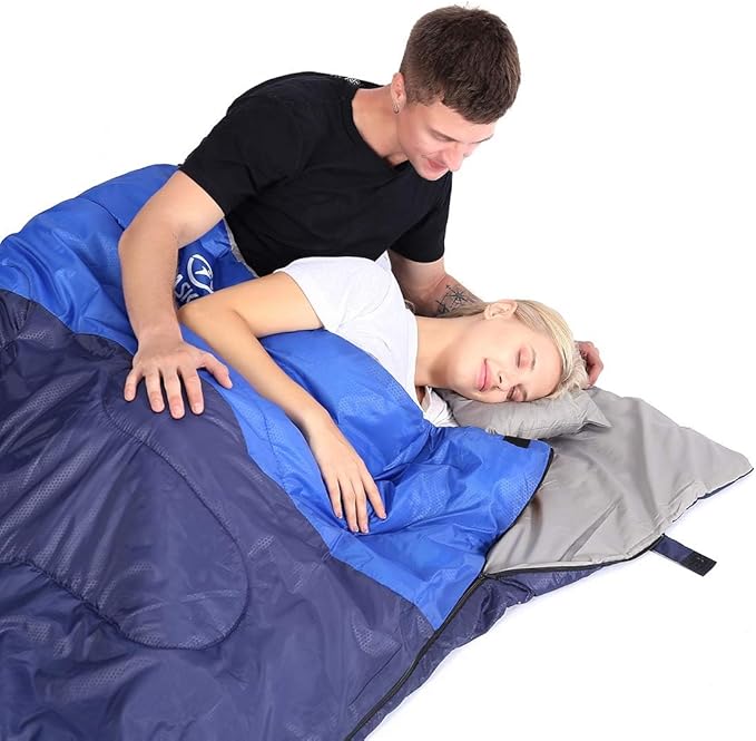 oaskys Double Sleeping Bag for Adults with 2 Pillows - Queen Size XL Waterproof Sleeping Bag for All Season Camping Hiking Backpacking 2 Person Sleeping Bags for Cold Weather &amp Warm