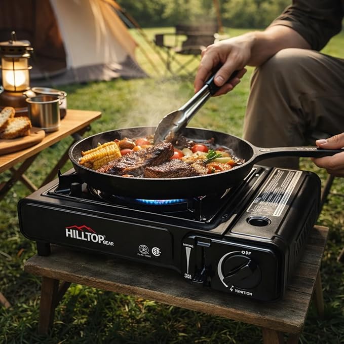8000 BTU Portable Gas Stove with Carrying Case for Camping Picnics Hiking Fishing BBQ CSA Listed BLACK