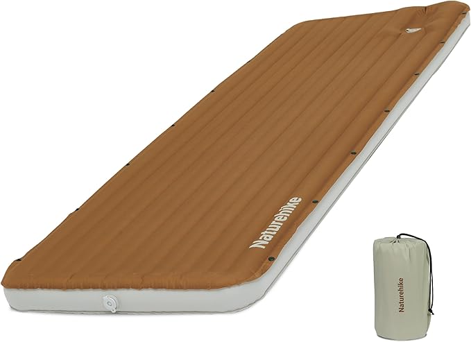 Naturehike Camping Sleeping Pad Ultralight Inflatable Sleeping Mat with Pillow Built-in Foot Pump 2.6 Inch Lightweight Air Mattress for Backpacking Hiking Traveling (Brown)