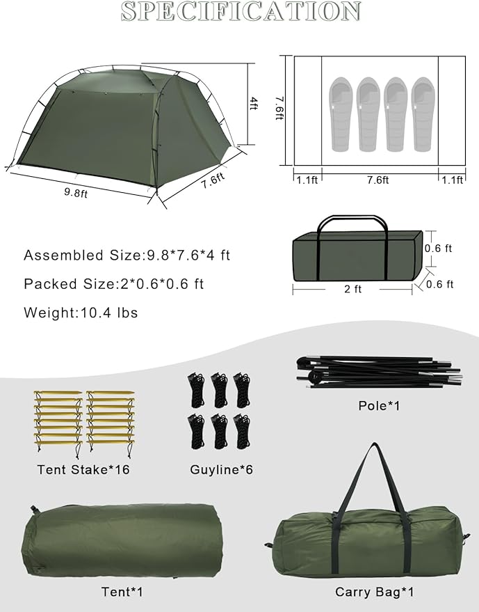 3 Person Backpacking Tent Cabin Tent with Vestibule Waterproof Lightweight Easy Set Up Outdoor Tent for Camping Hiking Motorcycle