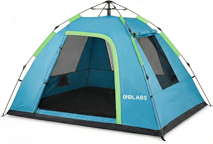 Golabs CT3 2 Person Instant Camping Tent 1-Minute Setup by Pre-Attached Pole 4 Side Mesh &amp Door Ventilation Lightweight 4.8lbs Portable Design with Carry Bag Inner Storage Pockets &amp Hooks
