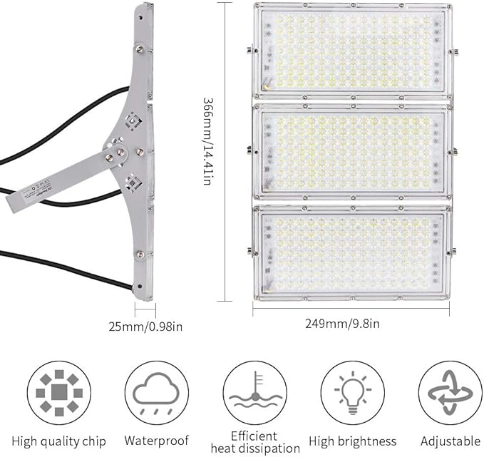 CHARON 300W LED Flood Light 24000LM Super Bright Outdoor Security Lights with Wider Lighting Angle 6000K Daylight White IP66 Waterproof Outdoor Lighting for Garage Garden Lawn Yard Parking Lot