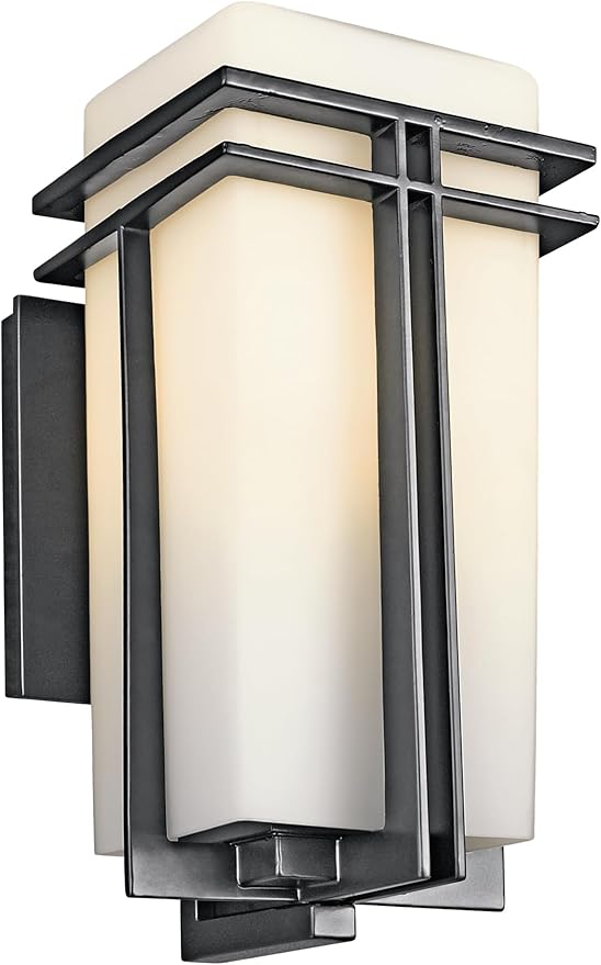 Kichler Tremillo 17.25 Outdoor Wall Lightin Black 1-Light Exterior Wall Sconce Porch Light with Satin Etched Cased Opal Glass (17.25 H x 8.5 W) 49202BK