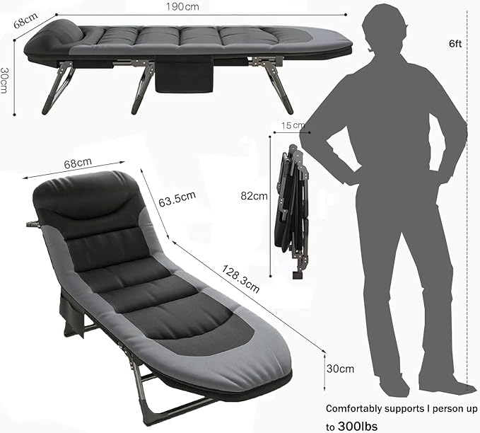 Portable Cot for Camping Adult Folding Camping Cot with Thick Mattress Pillow Adjustable Cots for Sleeping with Pad 26 Wide Outdoor Lounge Chair for Home Office Nap Beach Travel Hiking (Grey 2)