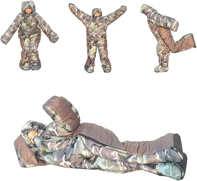 Adults Wearable Sleeping Bag 3 Season Camouflage Sleeping Bag Full Body Sleeping bag for CampingTraveling Hammocks Hiking Backpacking Lounging