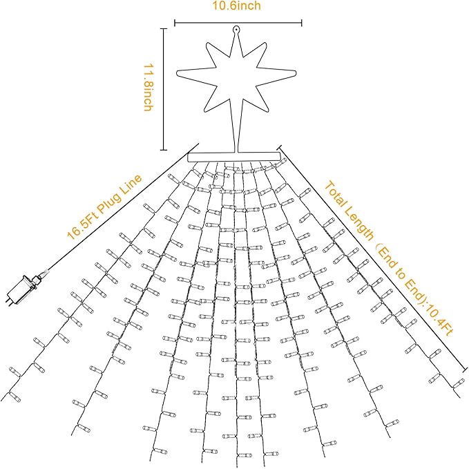 PUHONG Christmas Lights Outdoor Christmas Decoration String Lights16.4Ft 320 LED Tree Lights [8 Modes &amp Waterproof] with 11 Lighted Star for Halloween Xmas New Year Holiday Birthday (White)