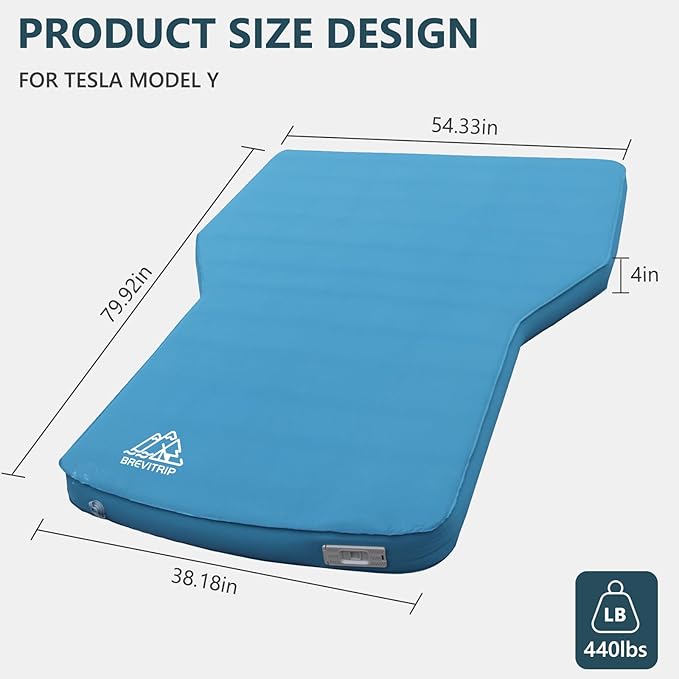 Camping Air Mattress Tesla Model Y Mattress 4 Ultra Thick SUV Air Mattress for Tesla Model Y Mattress Self Inflating Sleeping Bed Portable SUV Air Mattress Car Bed Camping Blue