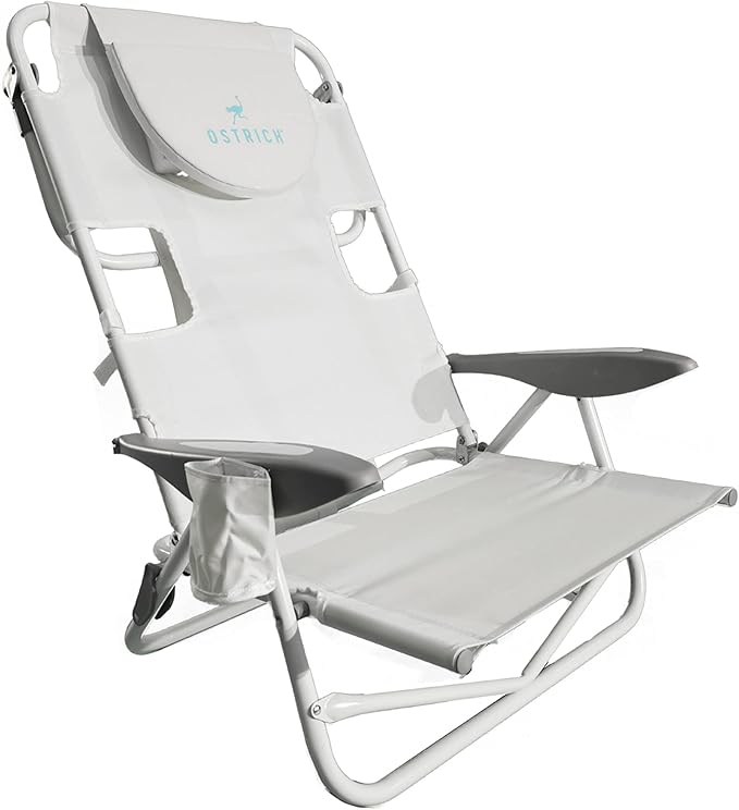 Ostrich Deluxe On Your Back Backpack Beach Chair with Face Hole - Portable Lounge Chair - Heavy Duty Tanning Chair - Face Down Reading (White)