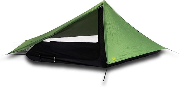 Six Moon Designs Skyscape Scout Green 1 Person Ultralight Tent. 38 oz. Affordable Backpacking Hiking Tent. Polyurethane Coated 190T Polyester. Trekking Pole Setup. Great 1st Ultralight Camping Tent.