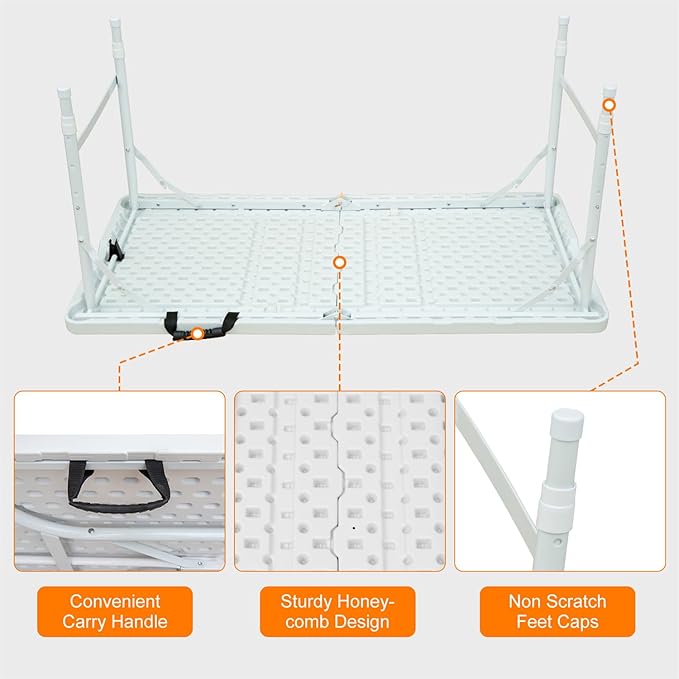 ZeHuoGe Portable Folding TableLightweight Picnic Party Dining Camp Table Folding Banquet TableMultifunctional Camping Table (White 4ft)