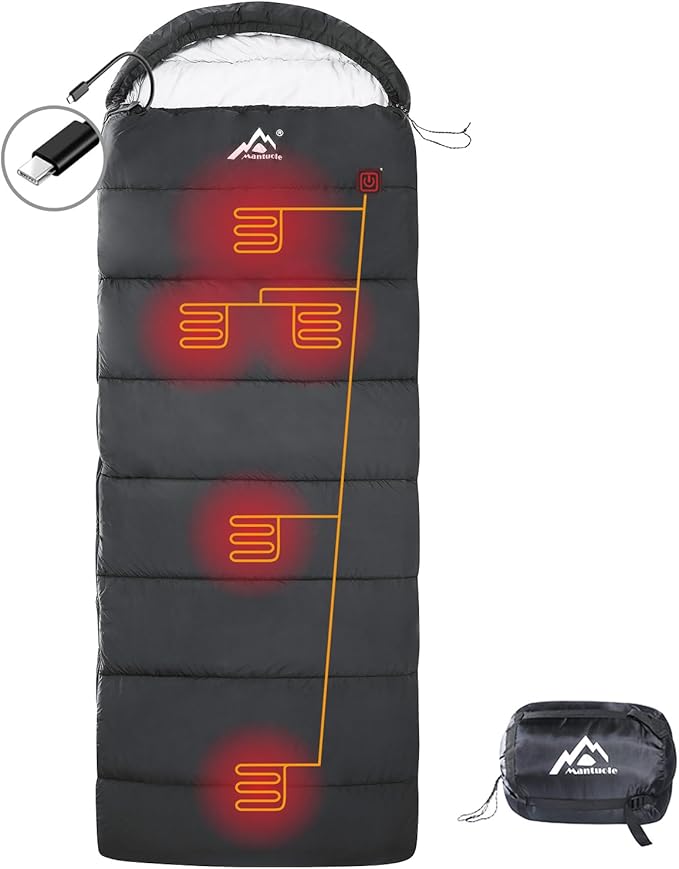 Heated Sleeping Bag - 5pcs Multi USB Power Support Heating Pads Operated with Battery Power Bank or Other USB Supplies Portable Compact Envelope Style Bag