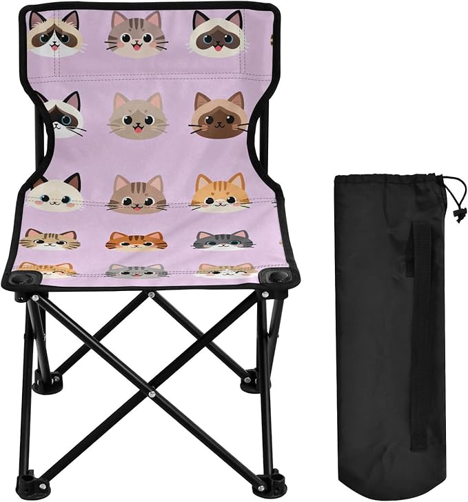 Portable Backpacking Camp Chair Cat Faces Foldable Chairs Carry Bag Included Outdoor for Indoor