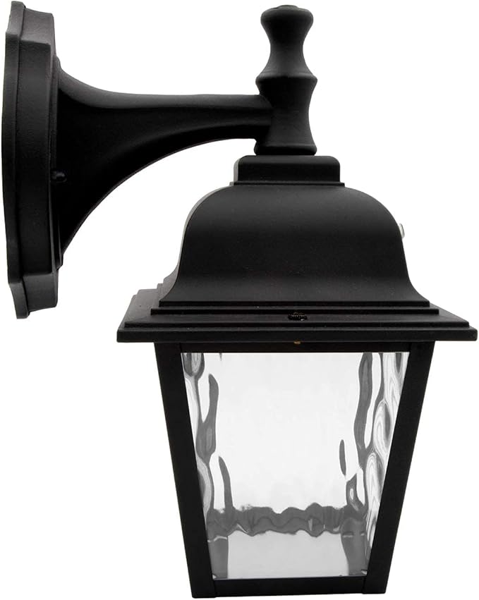 Maxxima LED Porch Lantern Outdoor Wall Light Fixture - Black Clear Water Glass Photocell Sensor 875 Lumens 3000K Warm White Dusk to Dawn Light Sensor Exterior Decorative Light