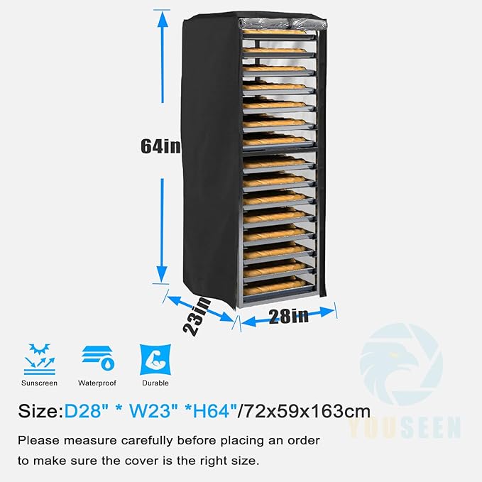 Pan Bun Rack Cover 23 W x 28 D x 64 H High Density Waterproof DustproofFront Clear PVC Black