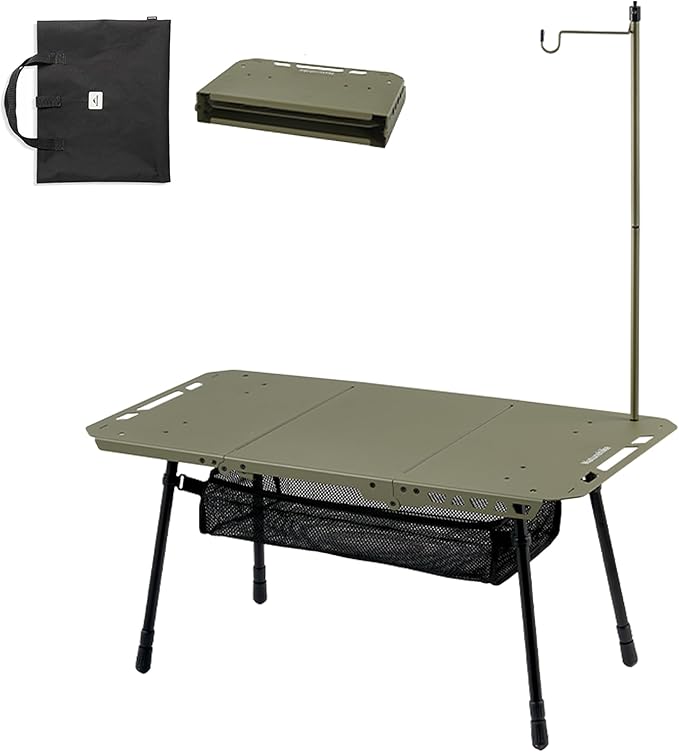 Naturehike Folding Camping Table with Adjustable Height 110lbs Capacity Lightweight Portable Folding Table with Mesh Storage Net &amp Carry Bag for Camping Hiking Beach Picnic Travel (Green L s