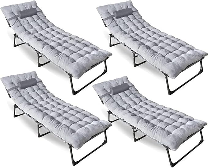 ZONETECH Folding Cot &amp Pad Mattress 4 Position Adjustable Portable Premium Quality for Adult and Kids-Perfect for Camping Travel Patio Beach Indoor &amp Outdoor Activity (4-Pack)