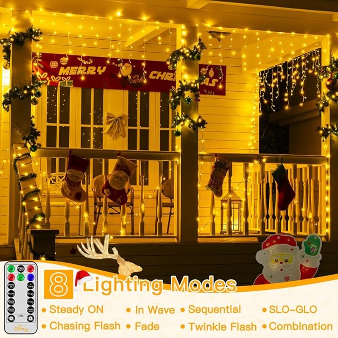 Ollny Icicle Lights for Outside 504LED 41FT Warm White Christmas Light with Remote 8Modes Timers Waterproof Plug in Connectable Hanging Lights for Outdoor Indoor House Roof Holiday