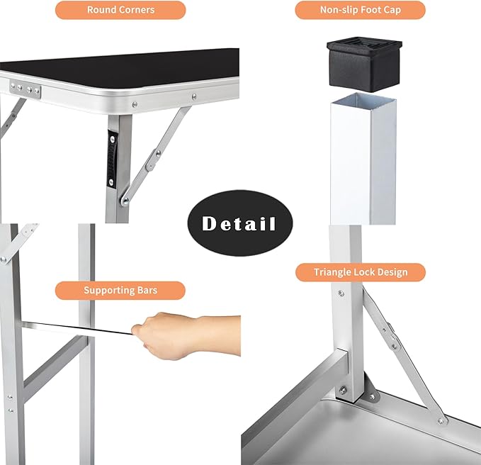 Folding Mobile Bar Table Tradeshow Podium Table with Carrying Bag Storage Shelf and Black Skirt Portable Bar Tables for Events Indoor Outdoor Party Picnic Camping 111 lbs Capacity (Black)