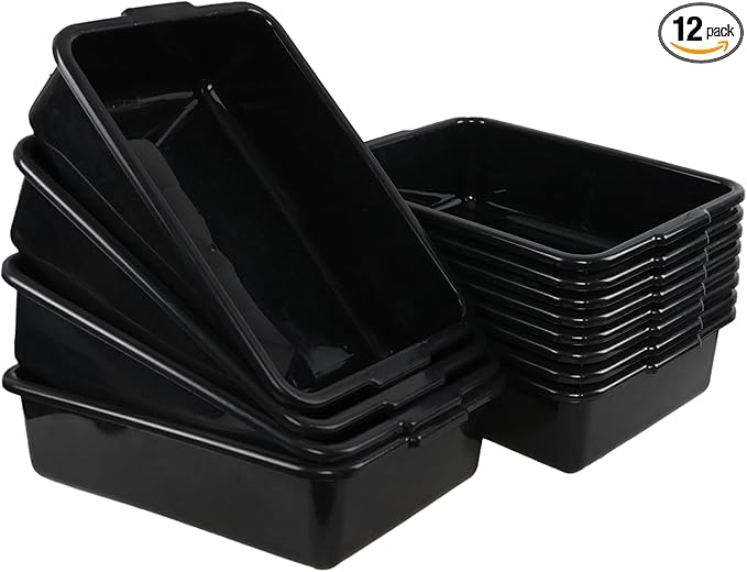 12-pack 13 L Restaurant Dish Tub Basin Plastic Bus Bin Tote Boxes Black
