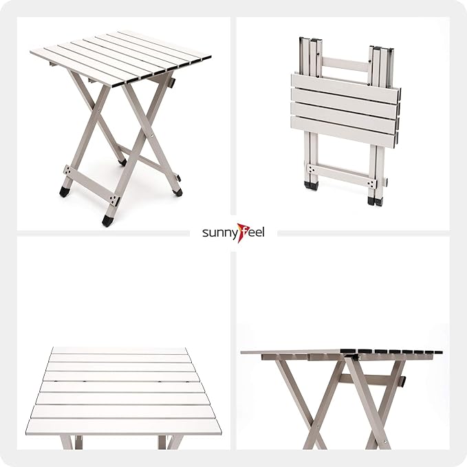 SUNNYFEEL Folding Camping Table - Lightweight Aluminum Portable Picnic Table 18.5L x 18.5W x 24.5H Inch for Cooking Beach Hiking Travel Fishing BBQ Indoor Outdoor Small Foldable Camp Tables
