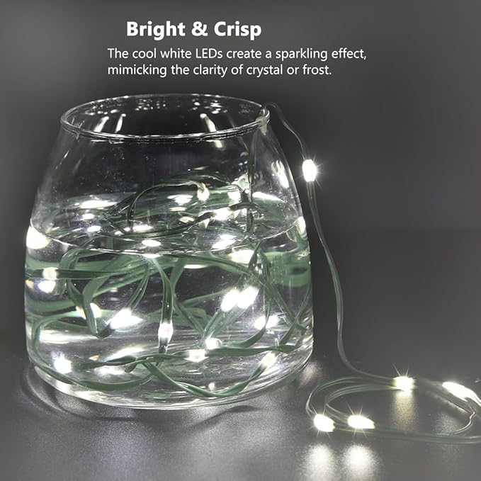 33ft Battery Operated String Lights (2 Pack) 100 LED Fairy String Lights Battery Powered w/Remote &amp Timer for Indoor Outdoor Christmas Trees Wreath Decoration Bedroom Patio - Cool White