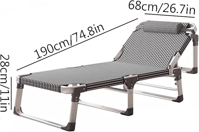 Aluminum Alloy Frame Camping Cot 5-Position Folding Chaise Lounge Chair Portable Folding Bed for Sleeping Tent Cot with Headrest