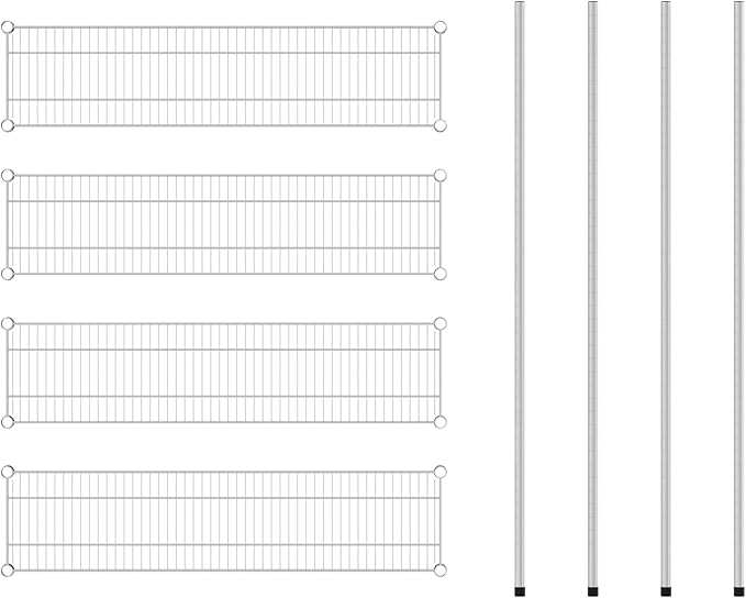 Commercial NSF Listed Chrome Stationary Wire Shelving Kit 12 x 48 x 64 with 4 Shelves Perfect for Warehouse Walk-in Refrigerator Freezer Grocery Store Restaurant Dishroom