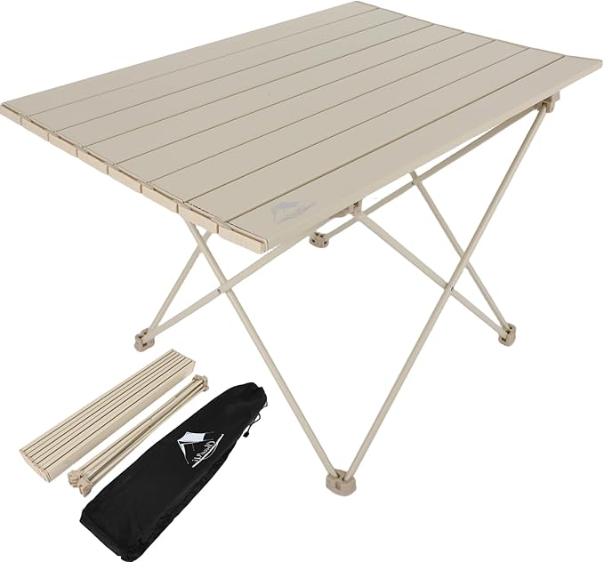 FAHKNS Portable Camping TableFolding Side Table Aluminum Top for Camping Hiking Backpacking Outdoor Picnic（27 D x 18 W x 16 HOff White）